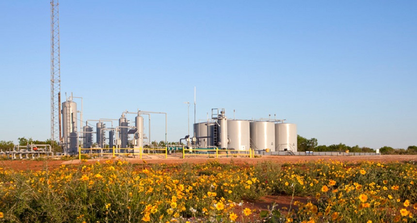 This is a fracking site, where liquid is pumped deep below ground to extract petroleum and natural gas.