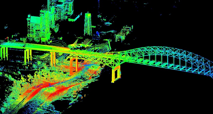 A 3-D lidar scan of the Interstate 510 bridge in New Orleans, La. The U.S. Geological Survey used lidar in parts of Louisiana, Mississippi and Alabama to map flooding after 2012’s Hurricane Isaac.