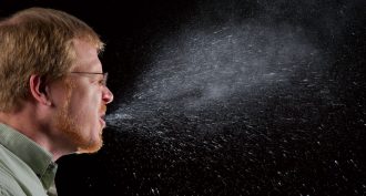 The flu virus infects the nose, throat and lungs. It can be spread when an infected person coughs or sneezes. This is why you should always cover your mouth when coughing or sneezing. The plume of saliva droplets expelled during a sneeze usually is not vi