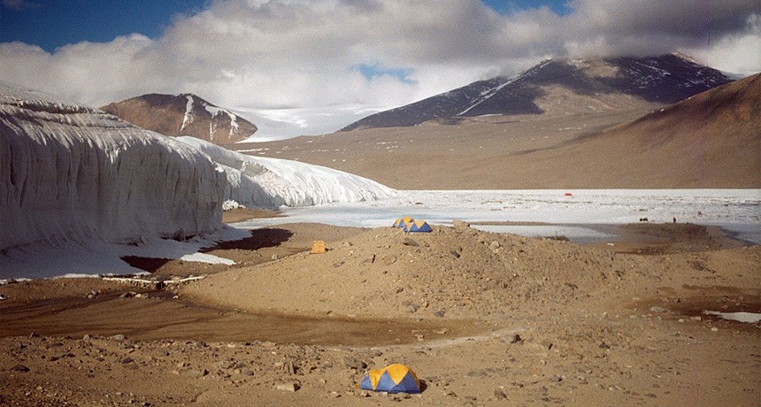 Researchers have been using lidar to study changes in the McMurdo Dry Valleys, in Antarctica. This photo shows a field camp.