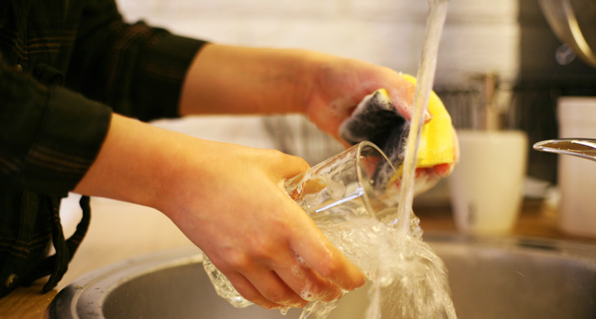 washing dishes