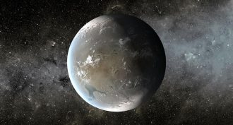 Kepler-62f, shown in this illustration, is an exoplanet. It’s also a so-called “super Earth.” These big, rocky planets probably don’t have active plate tectonics, new research suggests.