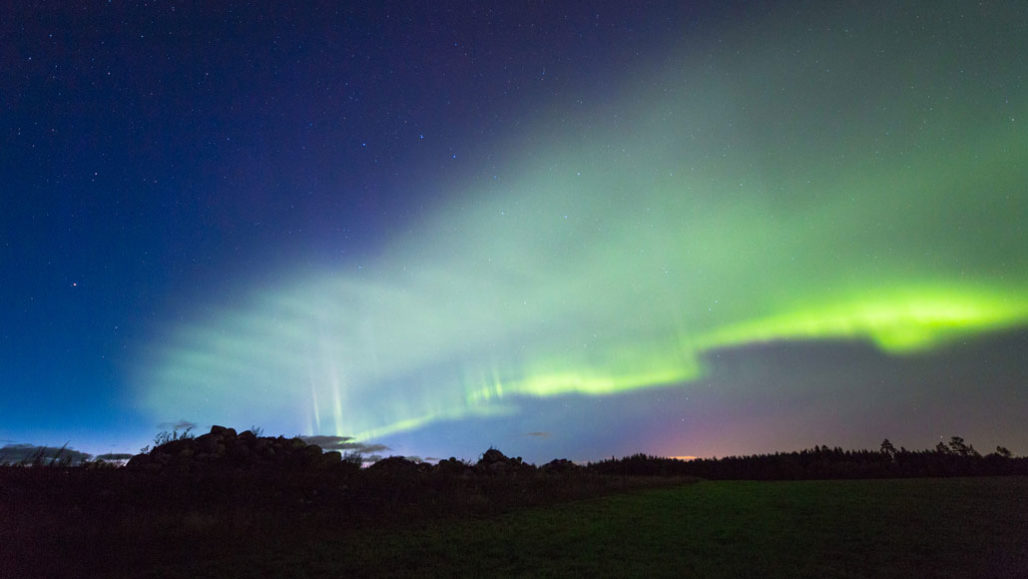 green glow in the night sky - an aurora named the "dunes"