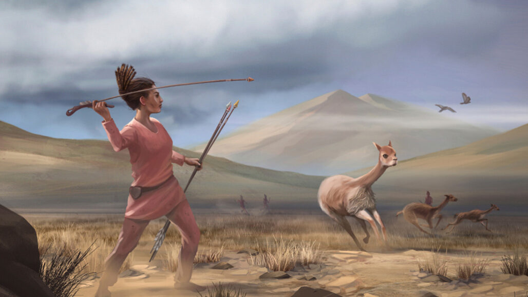 an illustration of a woman throwing a spear