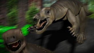 illustration of an anteosaur chasing a Moschognathus