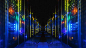 an illustration of a data center full of servers