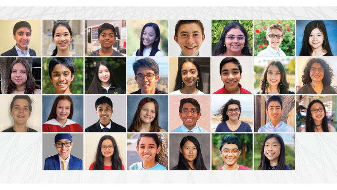 a composite image of middle-school student finalists in the Broadcom MASTERS competition