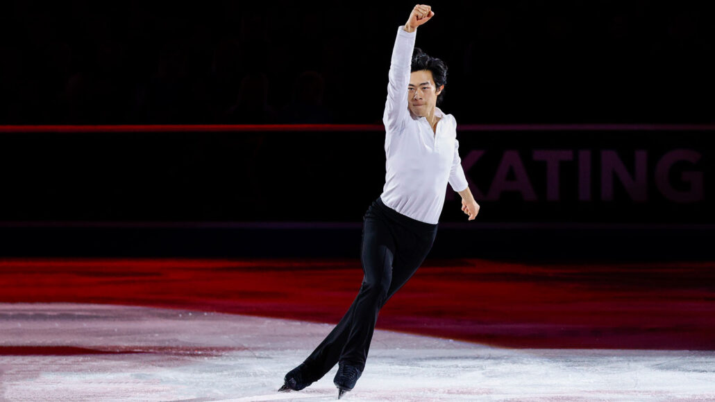 figure skater Nathan Chen, practicing on the ice