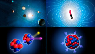 a composite illustration showing the four fundamental forces