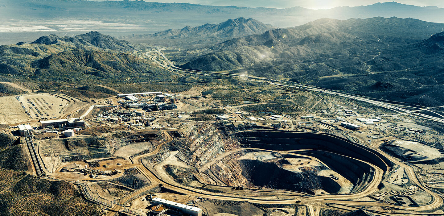 An aerial view of Mountain Pass rare earth mine in southeastern California,