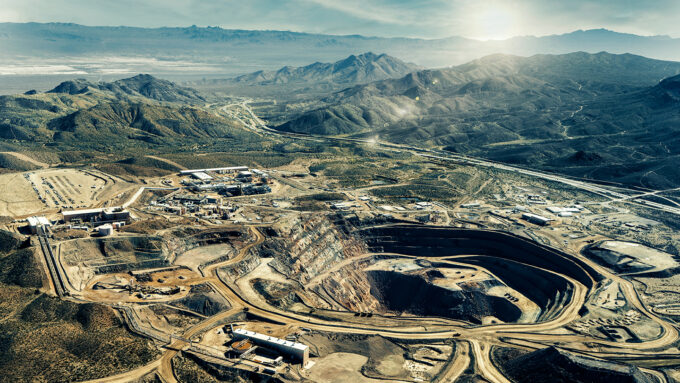 An aerial view of Mountain Pass rare earth mine in southeastern California,