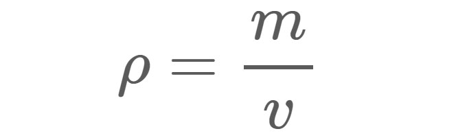 an equation reads "ρ (density) equals m (mass) OVER v (volume)"