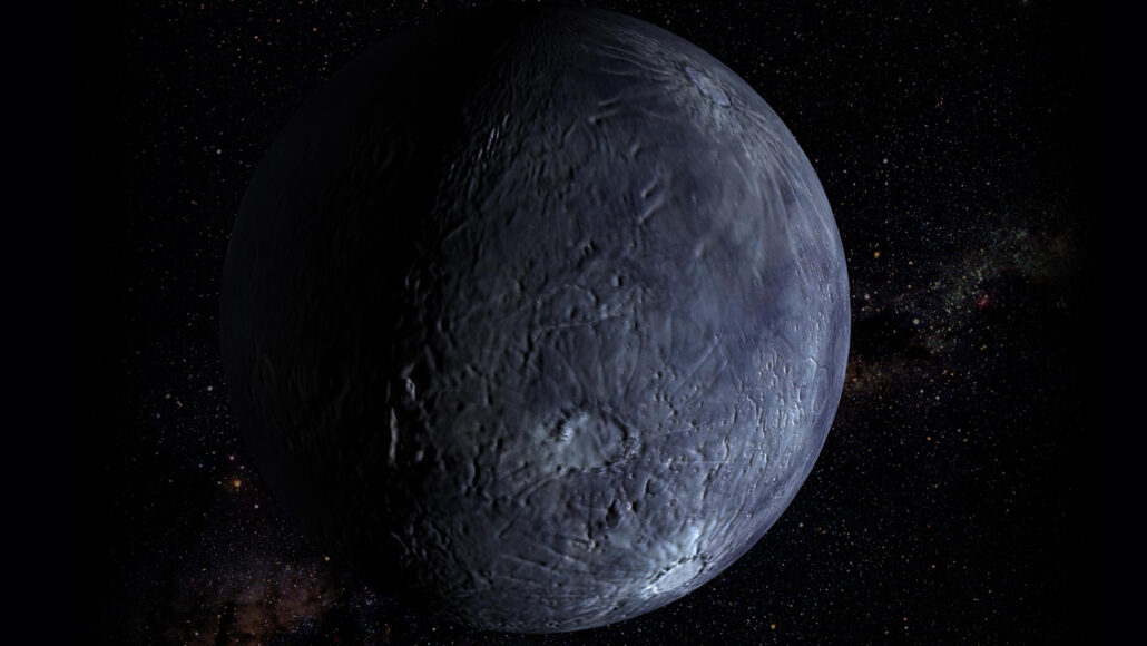 An illustration of the dwarf planet Quaoar.