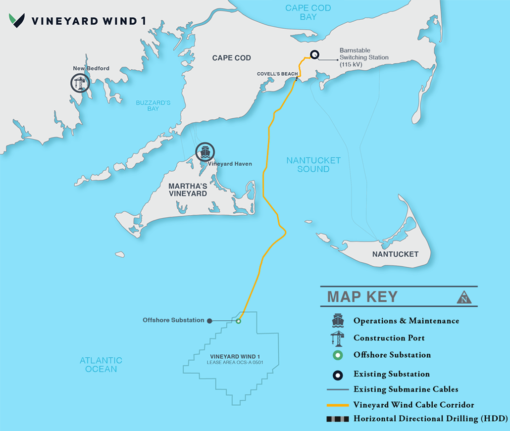 a map showing the location of the first large U.S. offshore wind farm