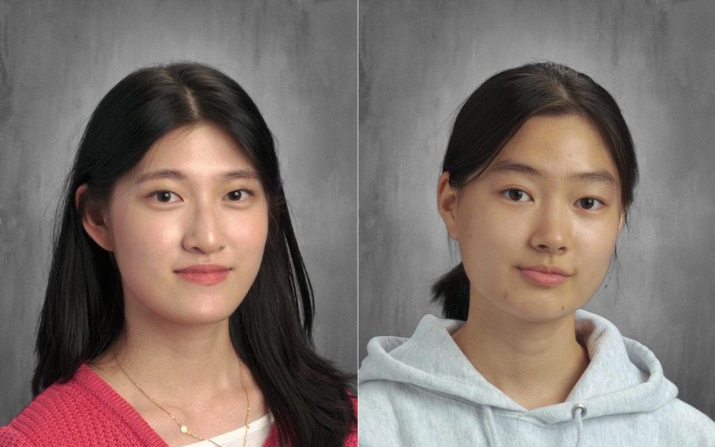 uma foto composta, um tiro na cabeça de May Shin e Jiwon Choi, ambas jovens pesquisadoras asiático-americanas