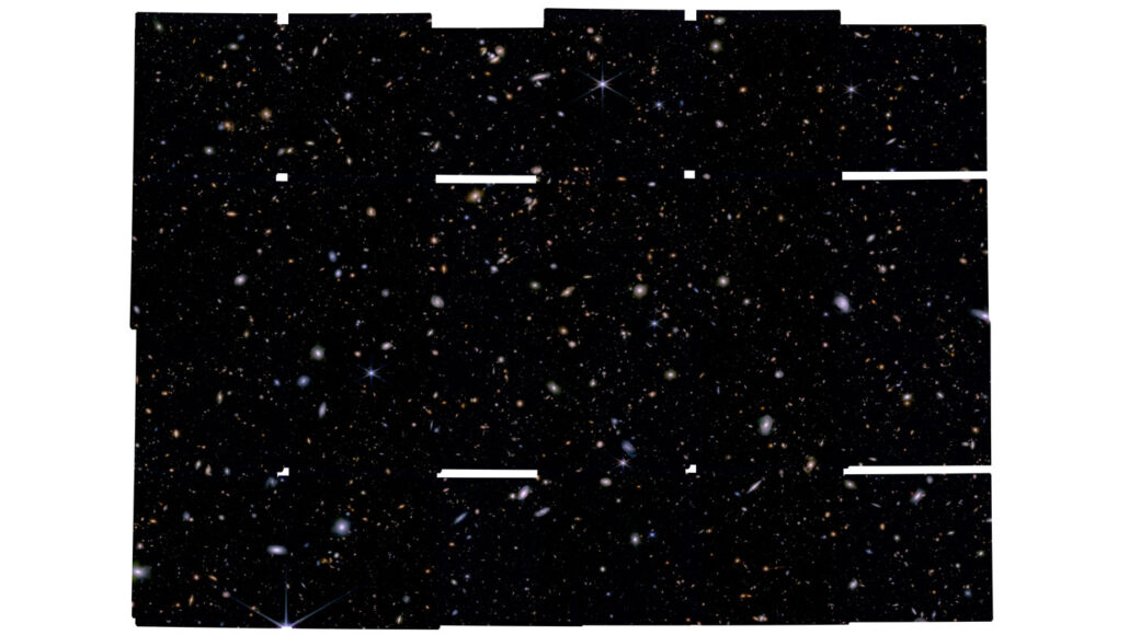 A montage of images from the James Webb Space Telescope showing a wide collection of stars.