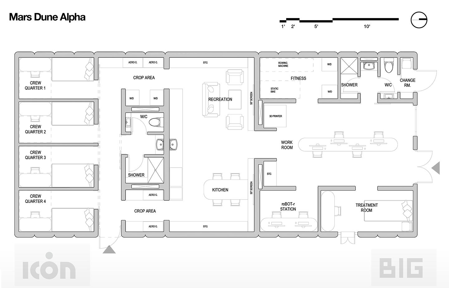 a floor plan of the Mars Dune Alpha structure with labeled rooms