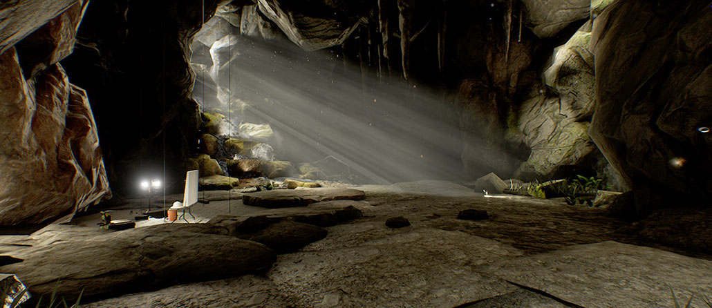 a virtual image of an archeological field site in a cave