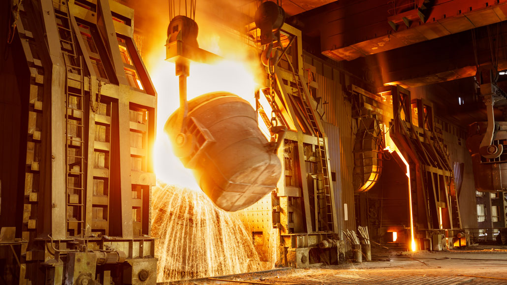 a metal smelting furnace in a steel mill