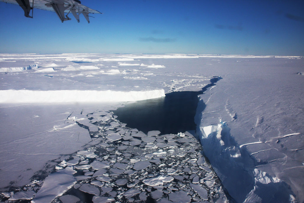 an aerial view of the Thwaites Ice Shelf