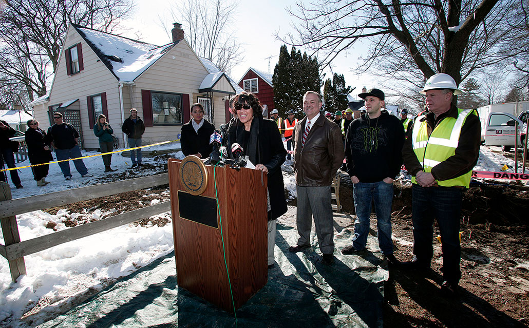 a photo of an outdoor news conference