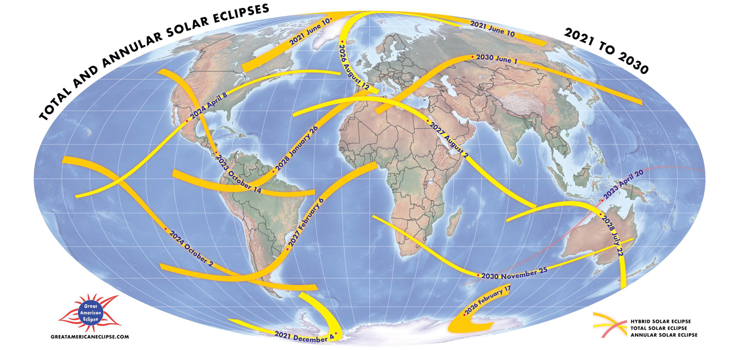 a map of eclipses from 2021 to 2030