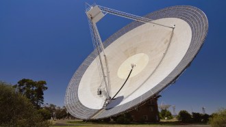 The “dish” at the Parkes Radio Telescope facility in Australia — listening for signals from distant galaxies (or the staff’s microwave ovens).