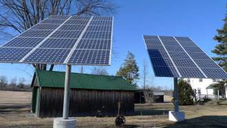 These solar panels take energy from the sun and convert it into electricity using the photovoltaic effect.