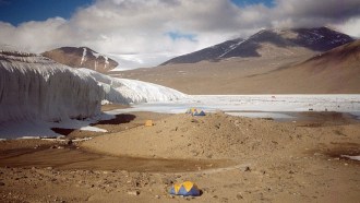Researchers have been using lidar to study changes in the McMurdo Dry Valleys, in Antarctica. This photo shows a field camp.