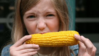 kid eating corn