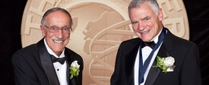Leroy Hood (right) accepts the Kistler Prize for helping to link the human genome to society. Credit: Lee Hood/Institute for Systems Biology.