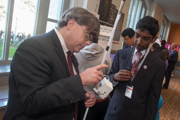 inspecting a seeing-eye cane