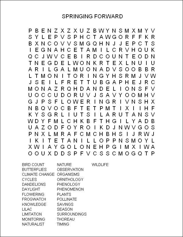 Springing forward Word Find