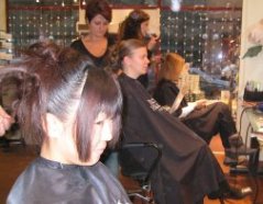 The girls get their hair styled in preparation for the Nobel banquet and ball.
