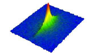 Stanford physicists used images like this one, showing a clumping of rubidium atoms, to determine that those atoms had achieved a record-low temperature.