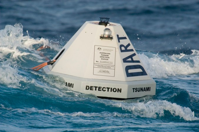 This buoy is part of the Deep-ocean Assessment and Reporting of Tsunami system. After an undersea earthquake strikes, buoys like this one record and transmit measurements of any tsunami waves. Credit: NOAA