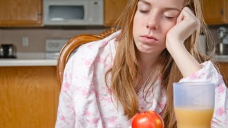 image of sleepy girl before school