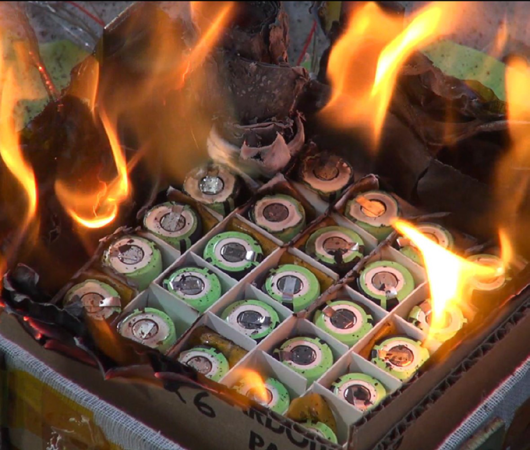 a battery pack that has caught fire