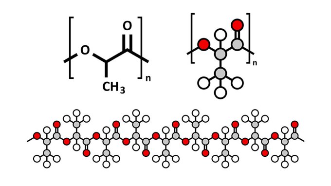 molecular structure of polylactic acid, a polymer