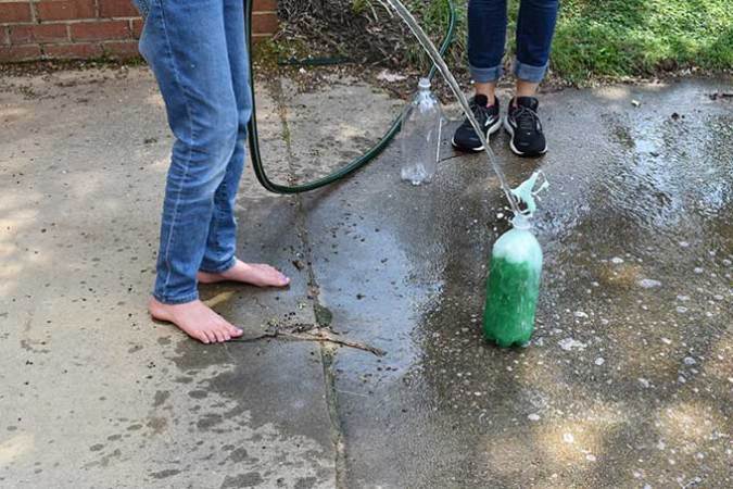 washing out a bottle