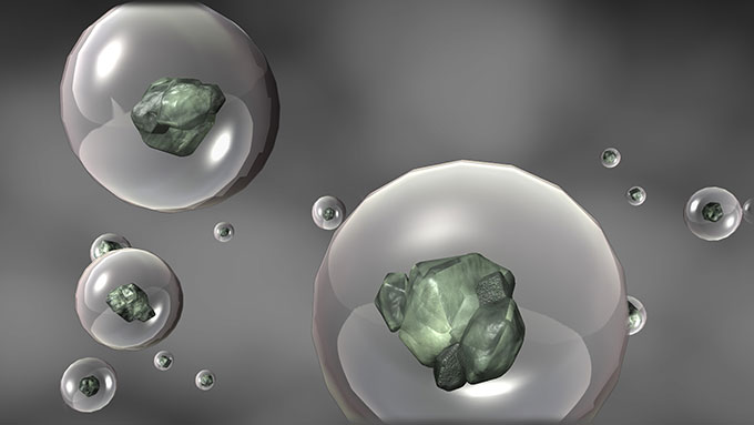 an illustration of salt partciles inside water droplets
