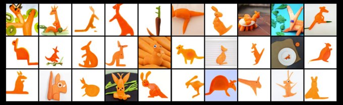 a set of computer generated images of kangaroos made of carrots
