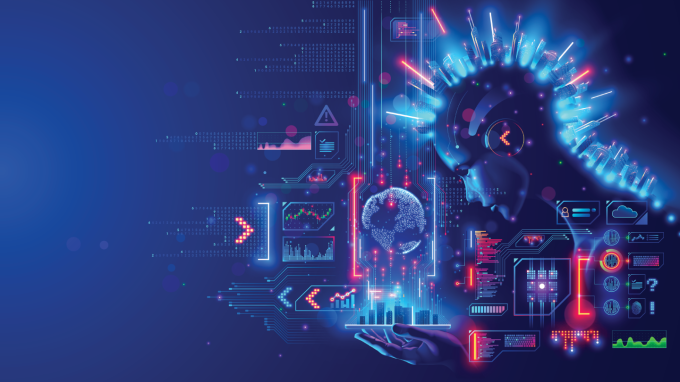 a digital illustration of the concept of artificial intelligence doing many virtual tasks