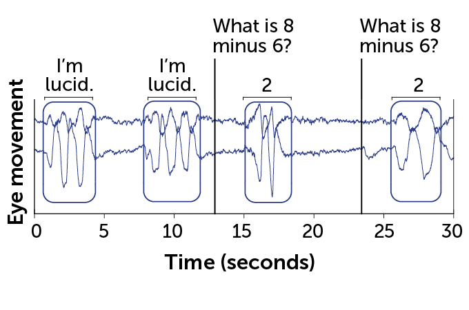 graphic showing a lucid dreamer’s eye movements during a mid-dream conversation that lasted 30 seconds