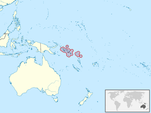 a map showing the location of the Solomon Islands, north and east of Australia
