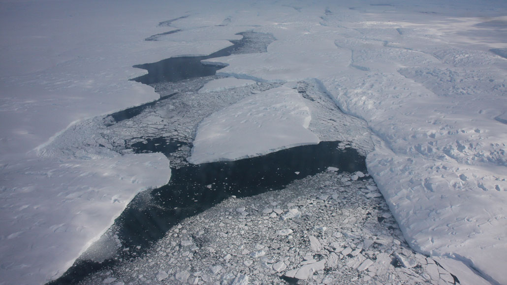 An aerial shot of the Thwaites glacier.