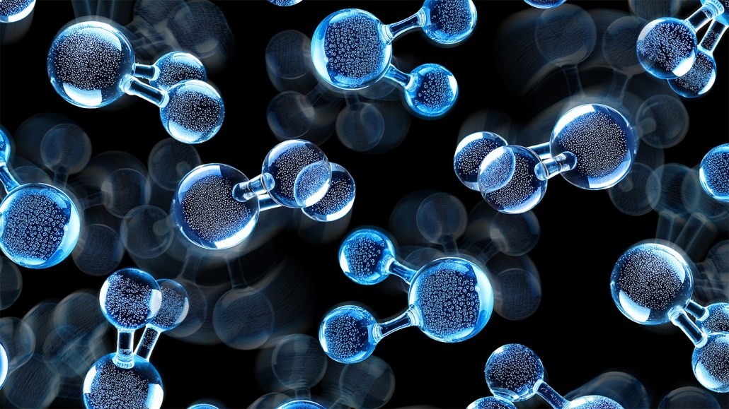 Water molecules against a black background.