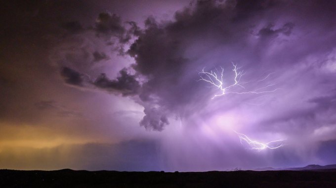 Lightning strikes during a monsoon storm on July 21, 2022 near Mayer, Arizon