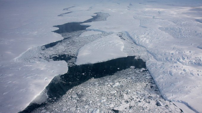 an aerial view of Thwaites Glacier