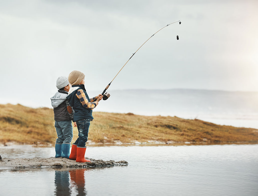 two kids fishing